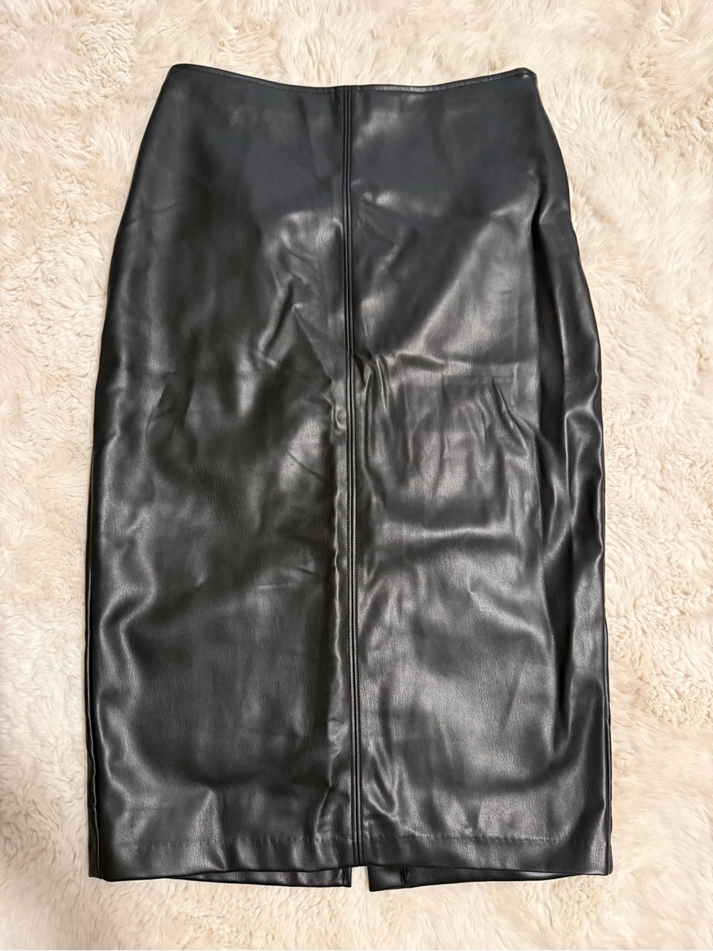 Black Faux Leather Pencil Skirt.